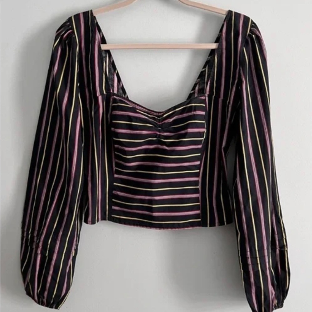 Striped long sleeve crop top